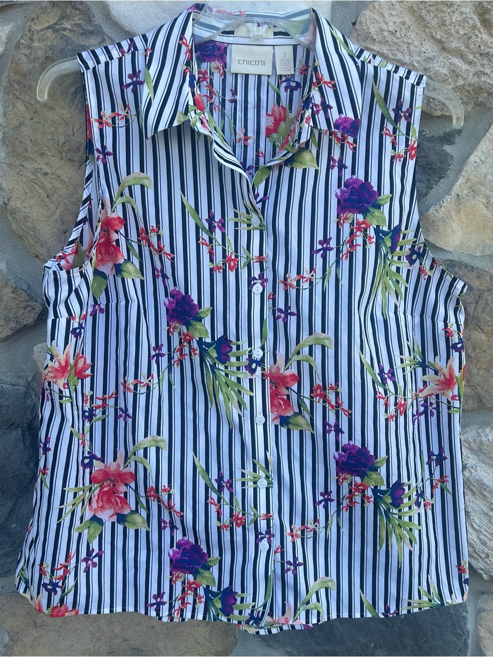 Chicos No Iron Button Up Shirt Size 3 (XL) Feminine Floral Casual Sleeveless